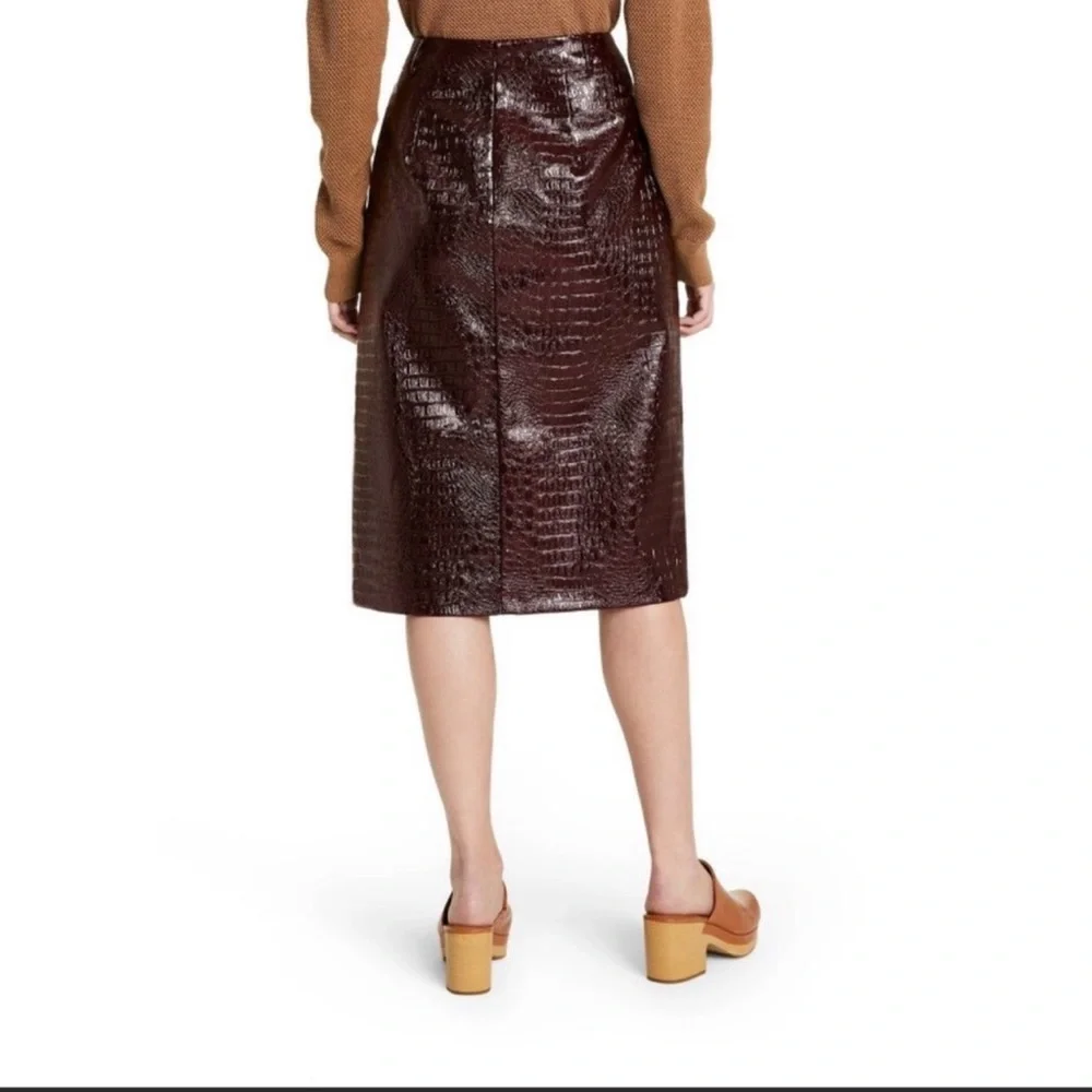 NWT Rachel Comey Women’s Faux Leather Brown Textured Pencil Skirt  10